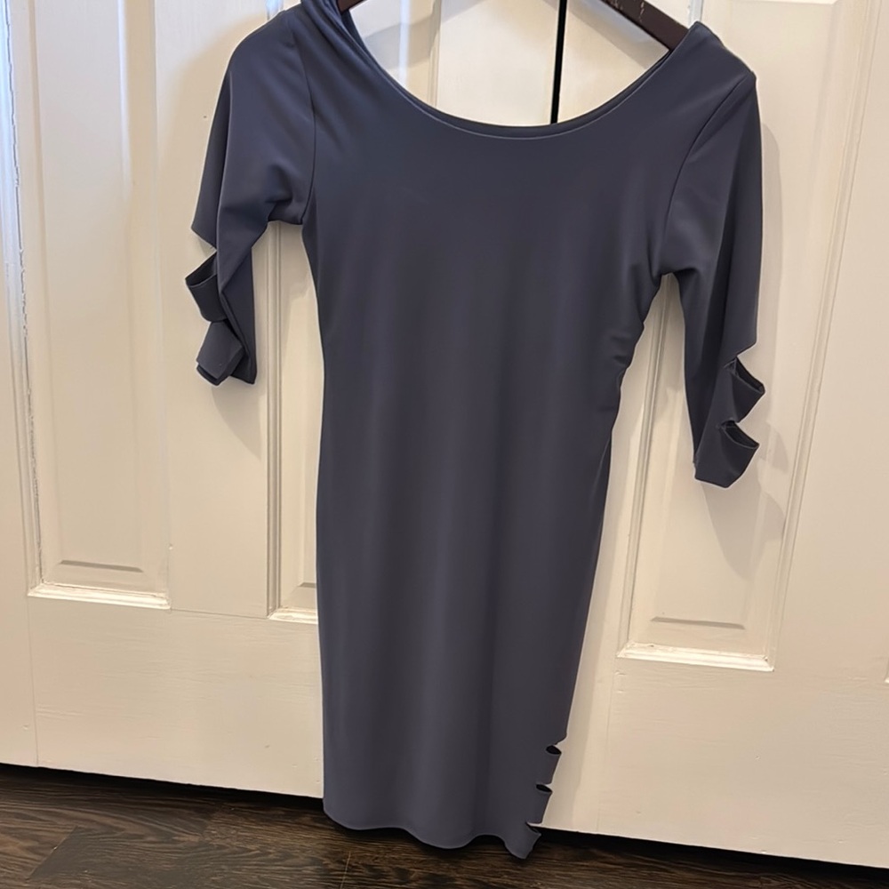 Elegant Gray Ruffle Sleeve Dress